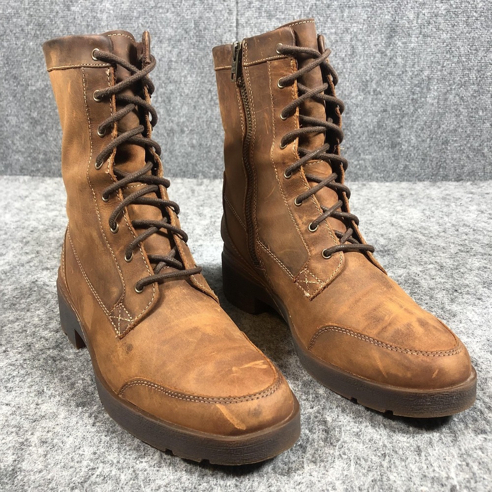 Timberland Combat Boots Womens 9 Brown Leather Lace Up Mid Calf Zip Lug